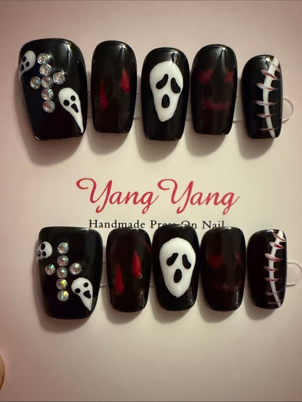 Black Halloween Ghost handmade Press-On Nail Set